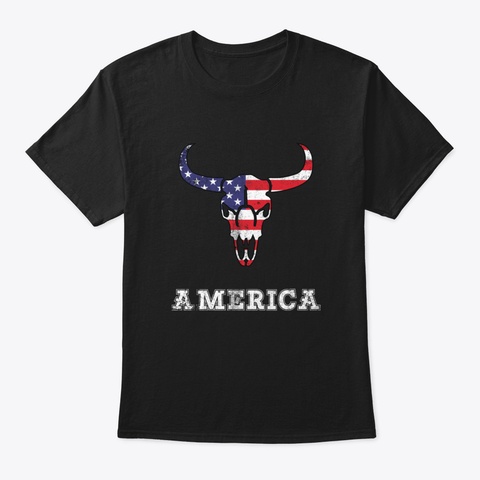America Skull Bull 4 Th Of July Vintage A Black T-Shirt Front