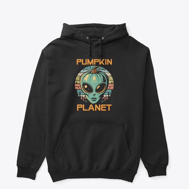 Halloween UFO Alien Pumpkin Planet Retro