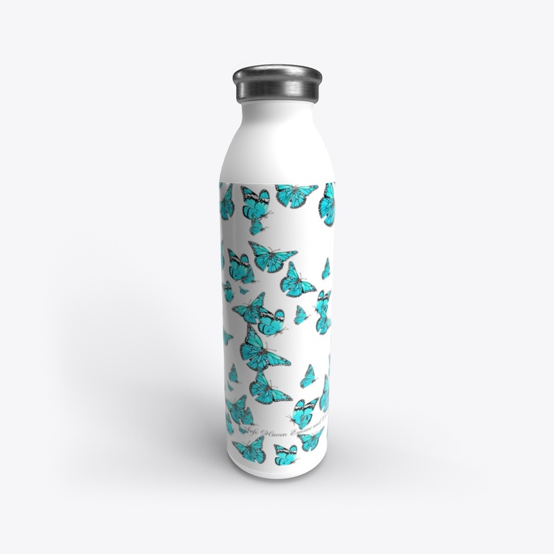 Blue Butterfly White Stainless Bottle