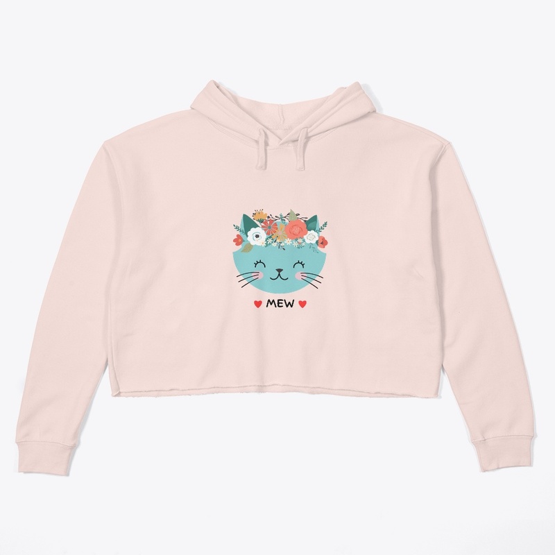 Mew Design.Cat Face with Flowers 