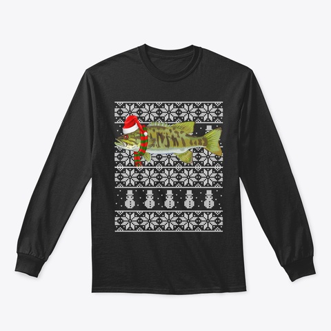 Fish Xmas Santa Hat Smallmouth Bass Ugly Black T-Shirt Front
