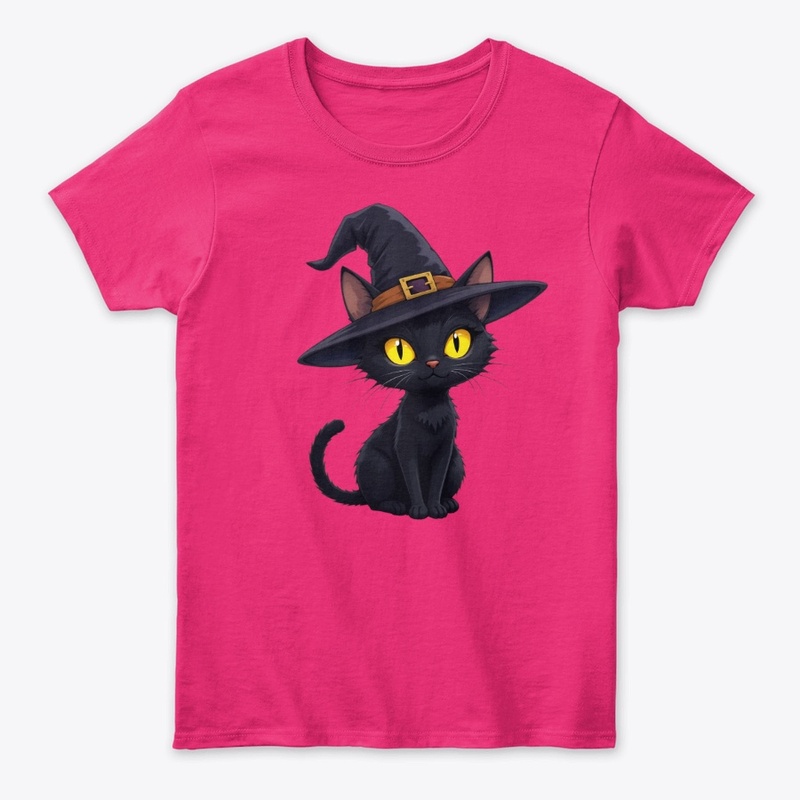 Black Cat Witch Hat Halloween Tee