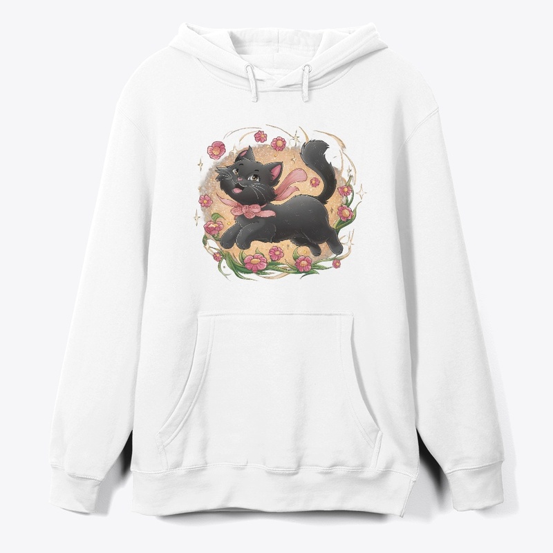 Cute Black cat dancing with flower