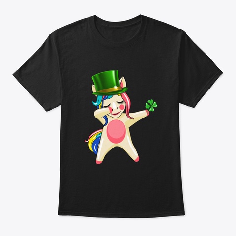 St Patricks Day Dabbing Unicorn Lepricor Black T-Shirt Front