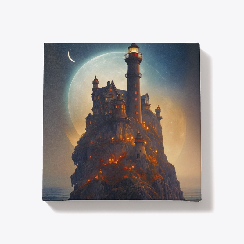 "Moonlit Lighthouse Castle"