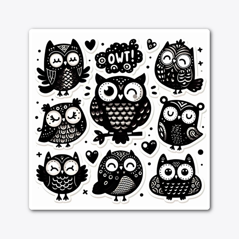 A cute black owls stickers