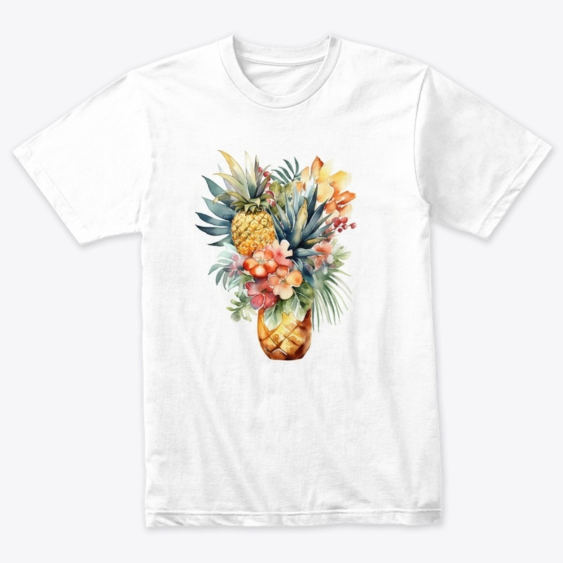 Pineapple with tropical flowers