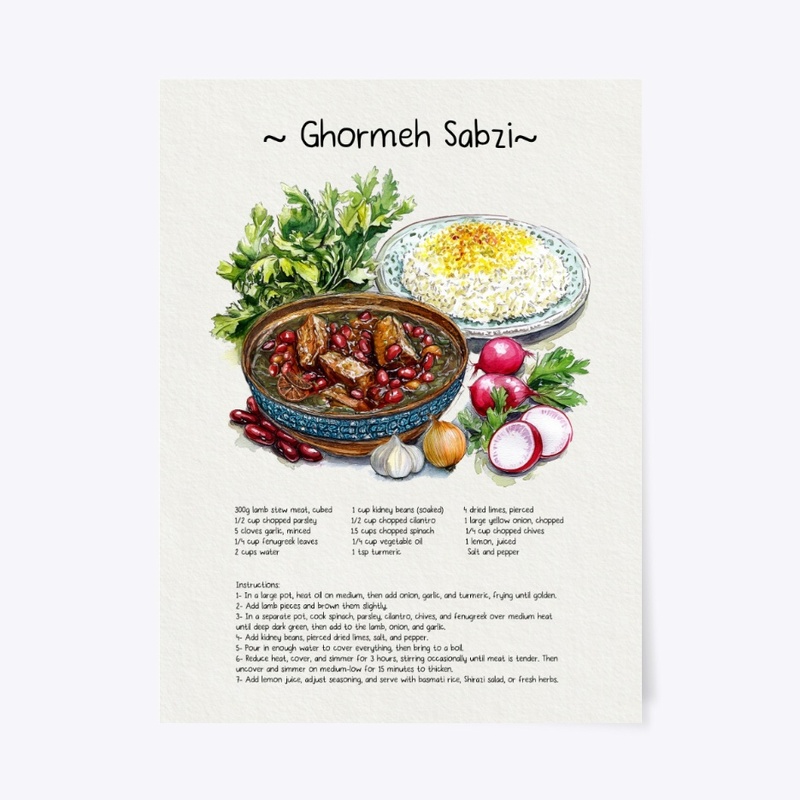 Ghormeh Sabzi Persian Food Illustration