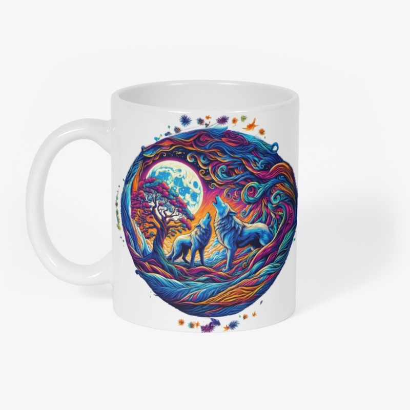 retro design of wolves at night 