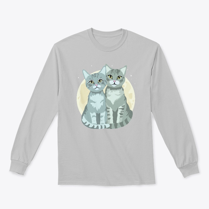 Two Cute Grey Cats and the Moon