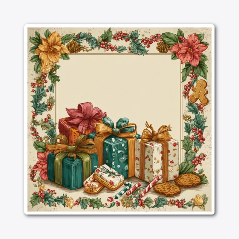 Christmas Gifts Floral Frame Vintage