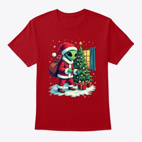 Cute Alien Santa Tee – Christmas Toys Deep Red T-Shirt Front