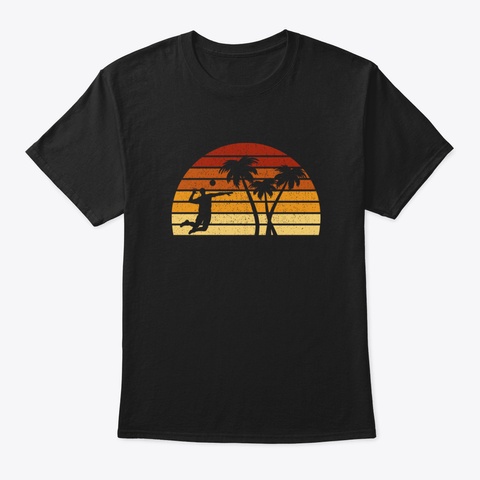 Vintage Sunset Volleyball Gift For Volle Black T-Shirt Front