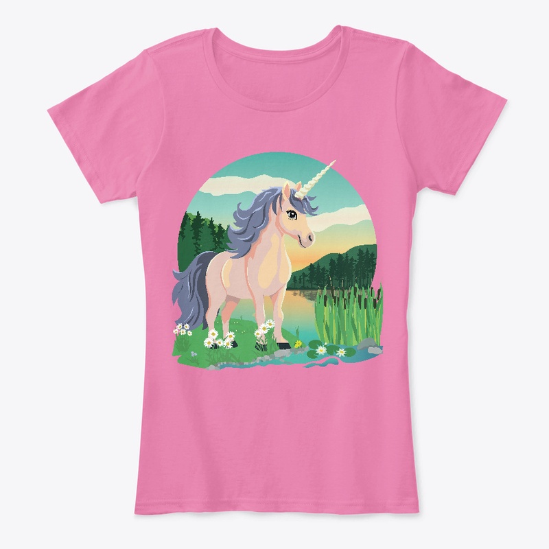 cute unicorn in a summer landscape
