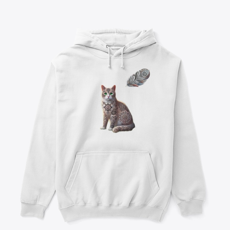 mandala cat + feather art 