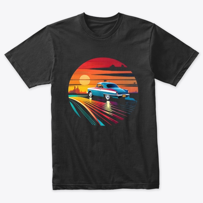 classic car sunset view t-shirt