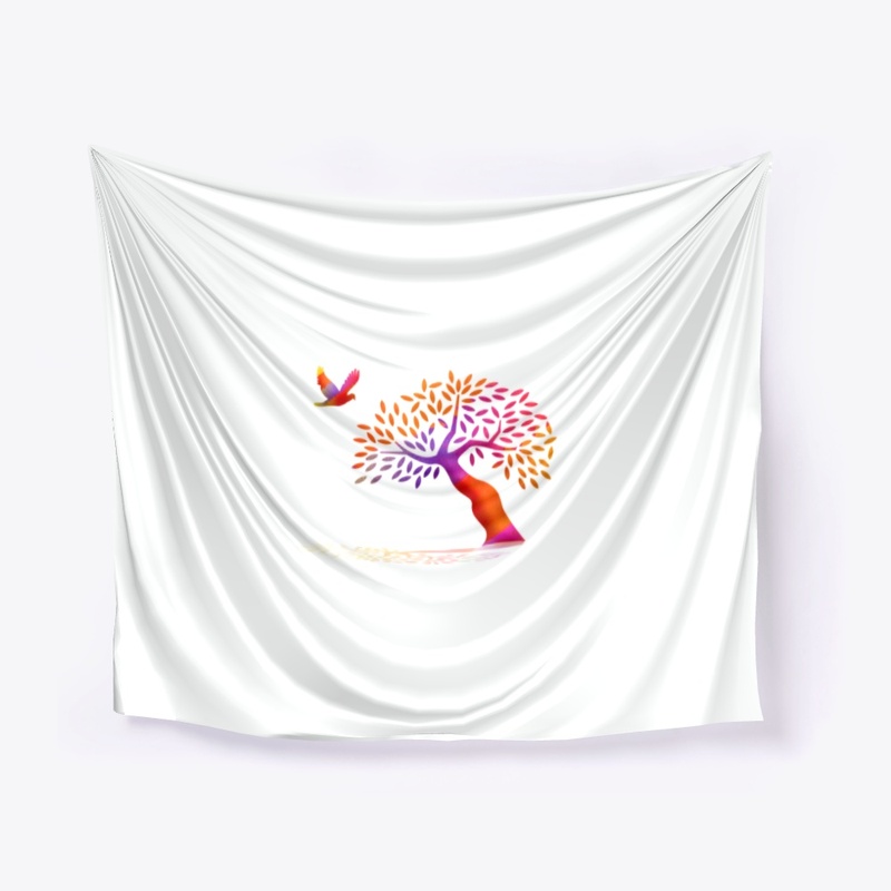 Rainbow trees and birds Wall Tapestry 