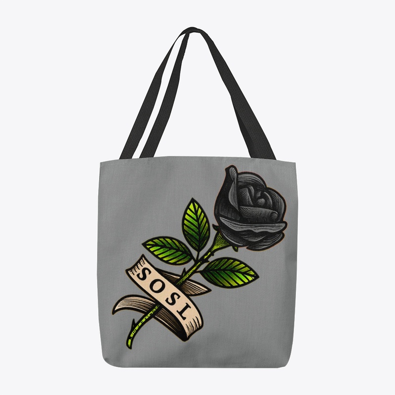 Single Rose printed tote bag, black rose