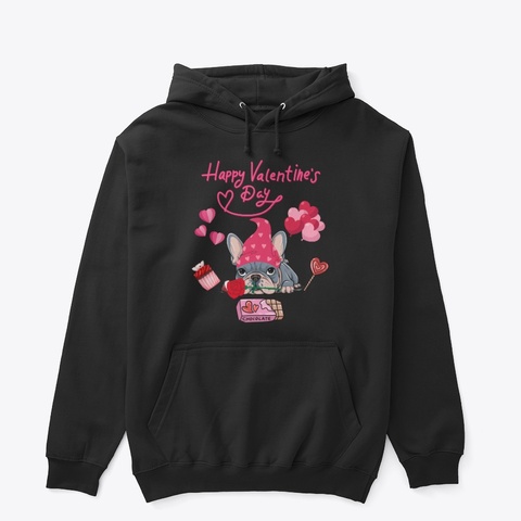 Cute Valentine Frenchie Bulldog Black T-Shirt Front