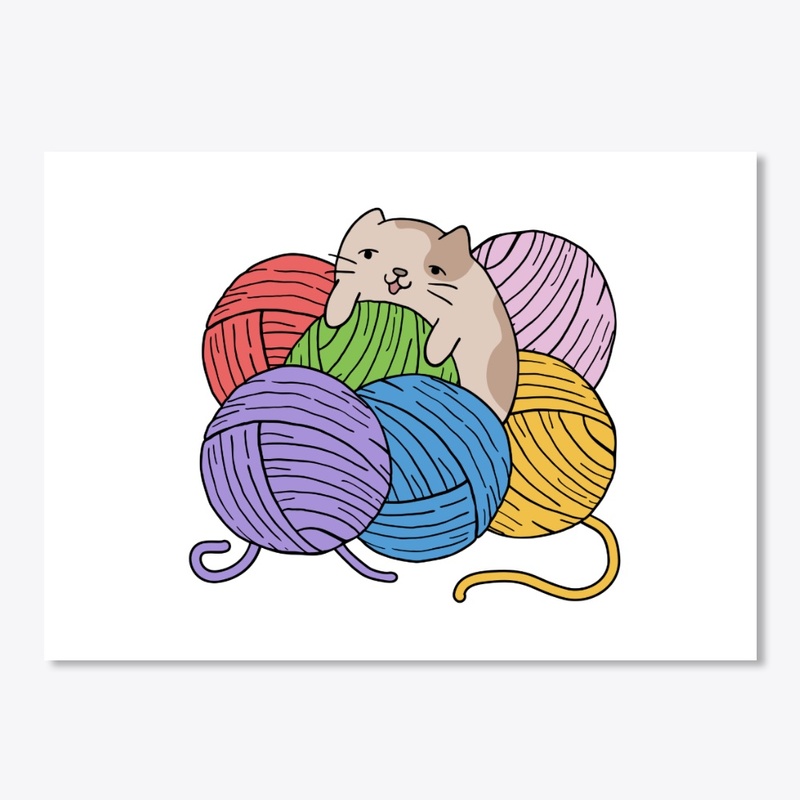 cute cat with colorful  yarn bomb