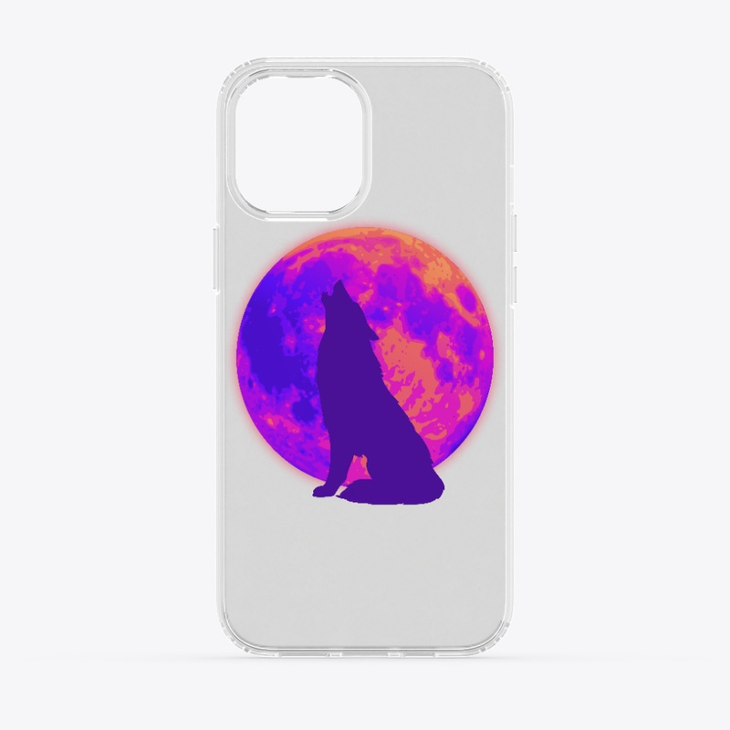 Howling Wolf Crimson Color Moon Design
