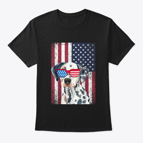 Dalmatian American Flag 4 Th Of July Black T-Shirt Front