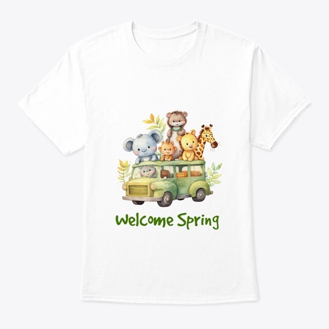 Spring Season Cute Animal Kids Tshirt White T-Shirt Front
