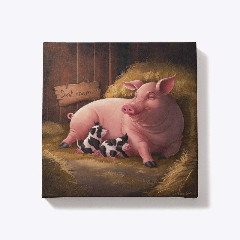 Best Mom Pig Art - Cozy Barn Scene