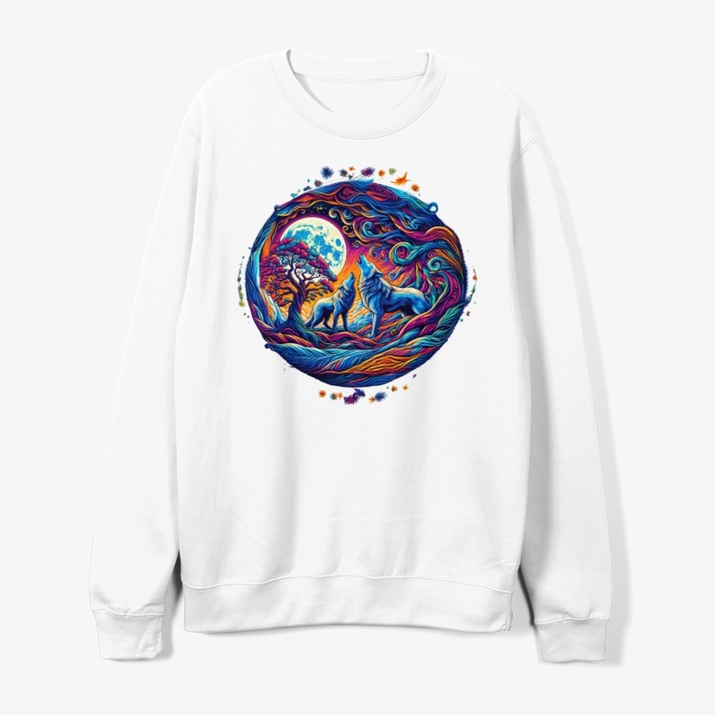 retro design of wolves at night 