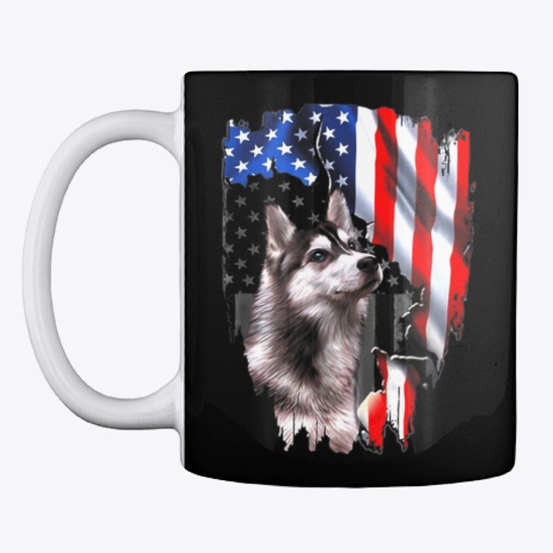 Siberian Husky American Flag Dog