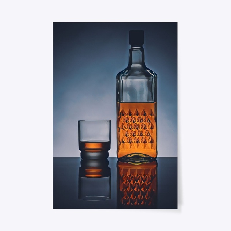 Whisky Bottle & Glass - Watercolor Print