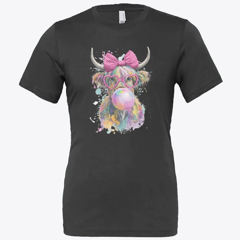 Cute Highland Cow Bubblegum Pink Bow Tee