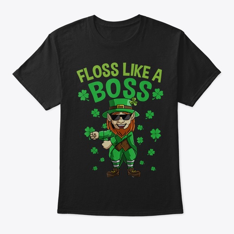 Leprechaun Floss Like A Boss T Shirt Flo Black T-Shirt Front