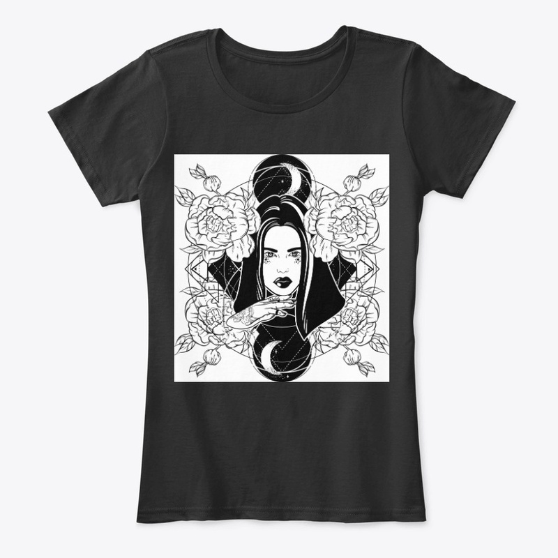 Beautiful gothic witch, roses and moons