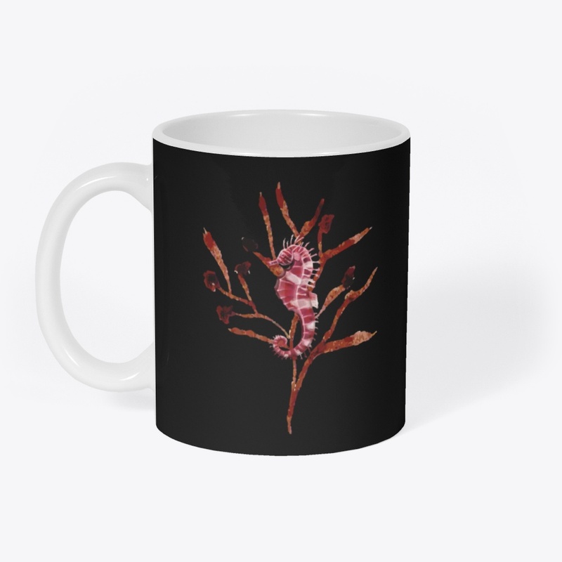 Watercolor red sea horse