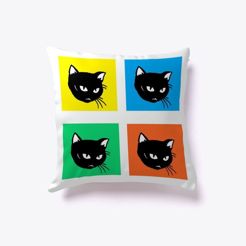 black cat tiled pillow