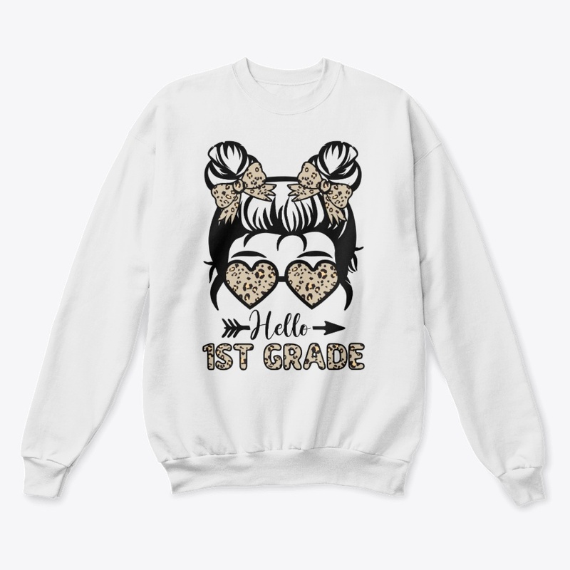 Hello 1st Grade Messy Bun - Leopard