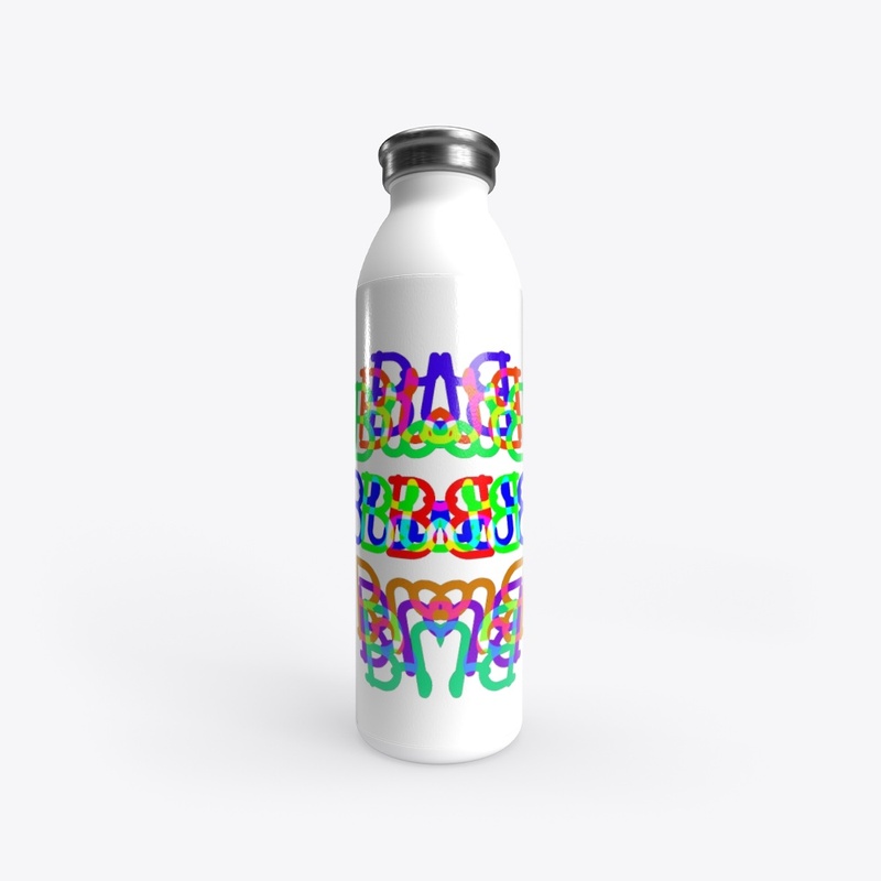 Blorf text glitch water bottle