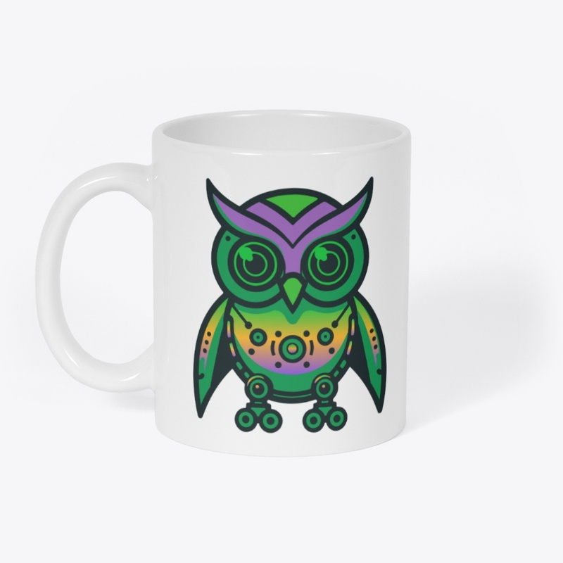 neon rainbow owl mecha