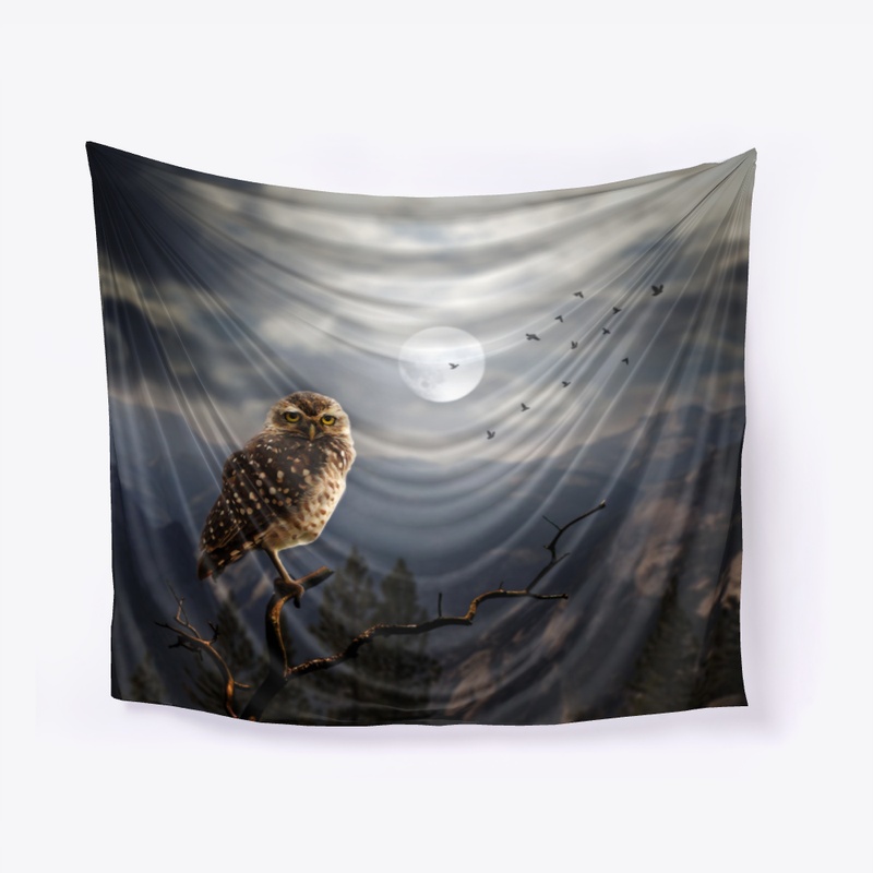 Owl night moon tapestry