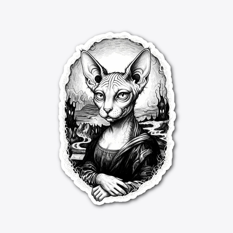 Sphynx Mona Lisa: Gothic Ink Art