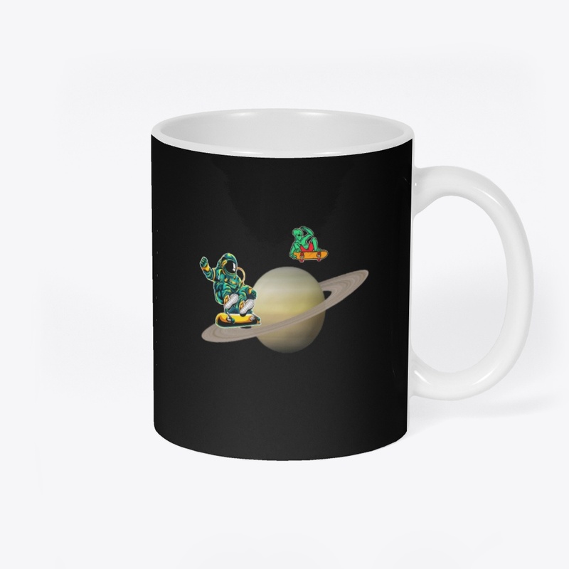 Alien Astronaut Skateboarding On Saturn