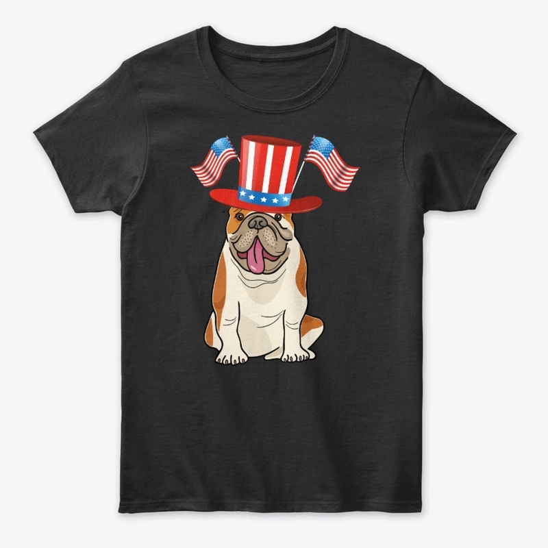 Bulldog w/fancy hat w/2 American Flags