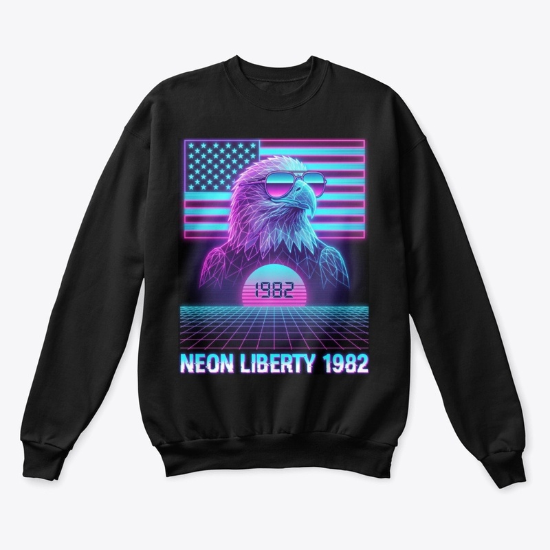 Retro-futuristic Neon American Eagle Tee