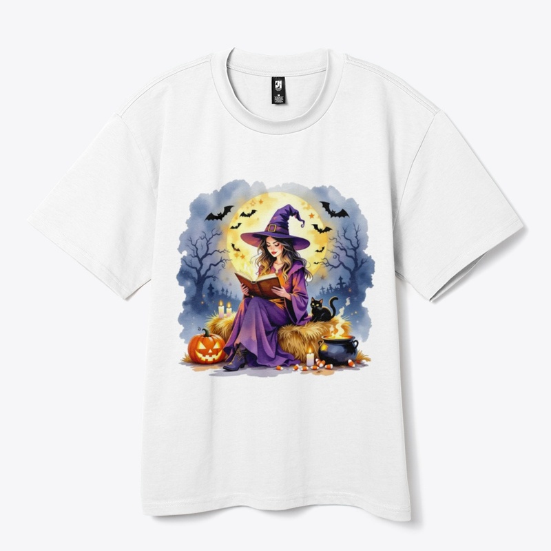 Magical Halloween Witch Reading on Hay