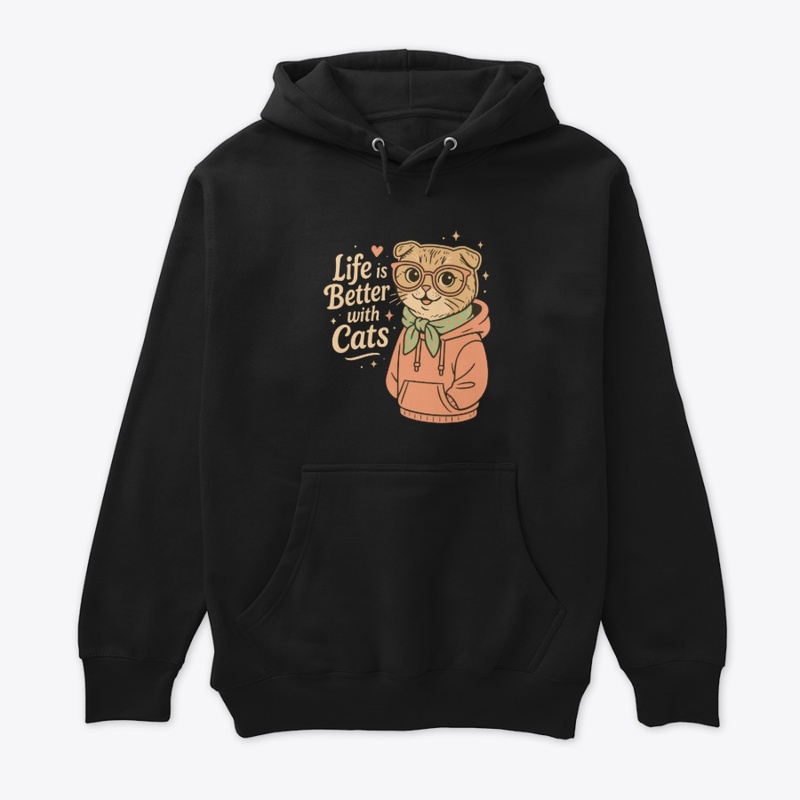Life Is Better With Cats Hoodie Glasses 
