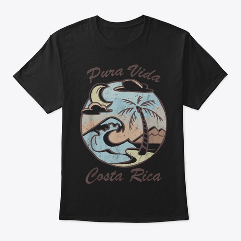 Pura Vida Costa Rica Tshirt Surfing Colo Black T-Shirt Front