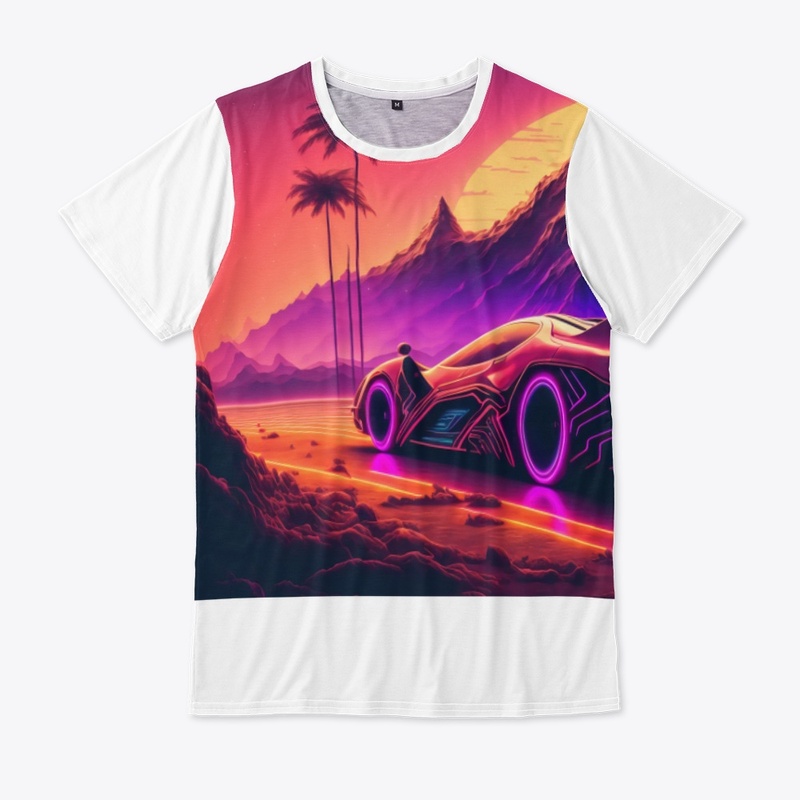 beautiful sunset with sports car