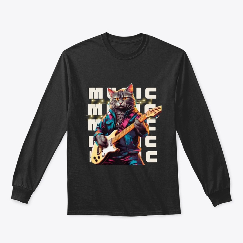 Rock band Cat playing guitar Design