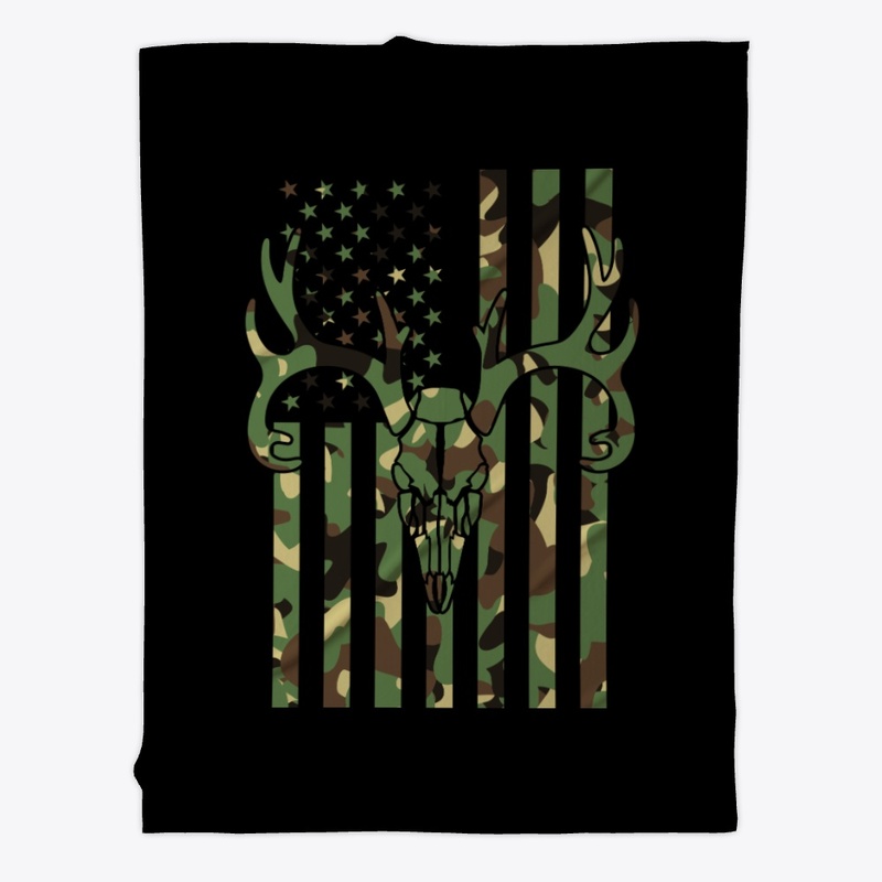 Elk Deer Skull American Flag Hunting